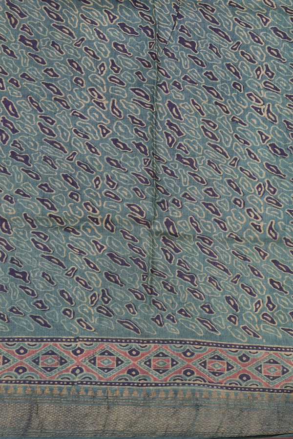 Tussar Silk Saree In Charcoal Grey With Printed Motifs