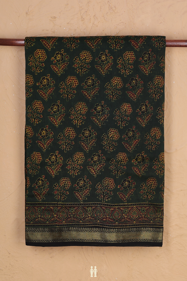 Chanderi Silk Cotton Saree Dark Green With Floral Design