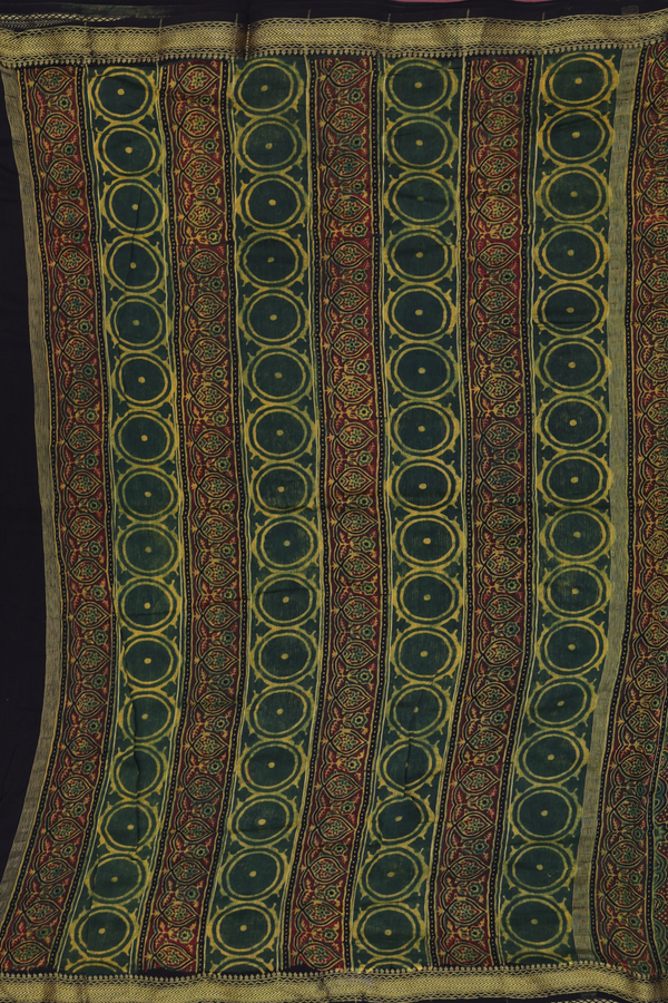 Chanderi Silk Cotton Saree Dark Green With Floral Design
