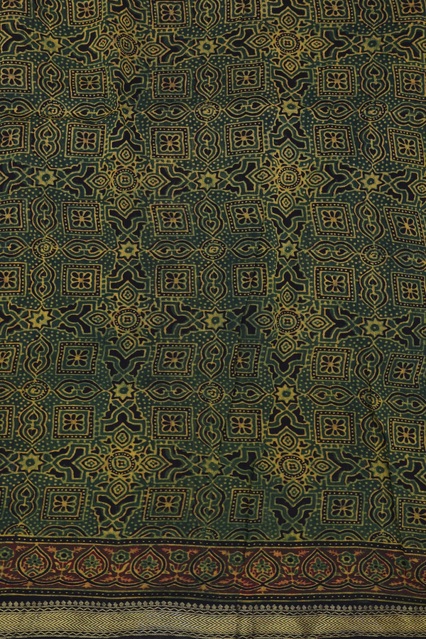 Chanderi Silk Cotton Saree Dark Green With Floral Design