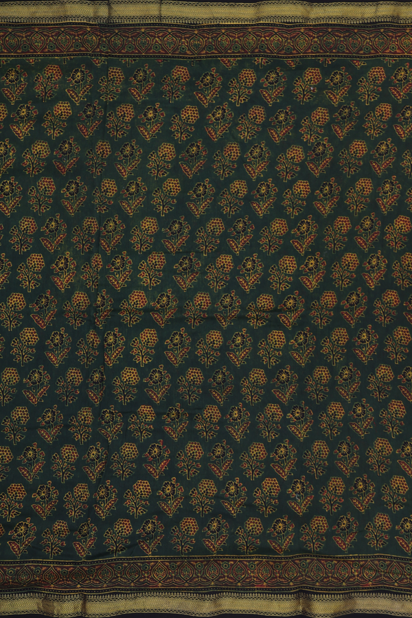 Chanderi Silk Cotton Saree Dark Green With Floral Design