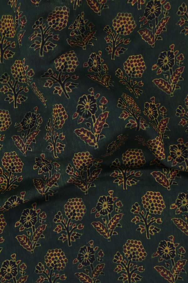 Chanderi Silk Cotton Saree Dark Green With Floral Design