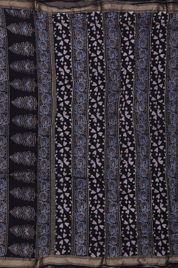 Chanderi Silk Cotton Saree In Black With Floral Design