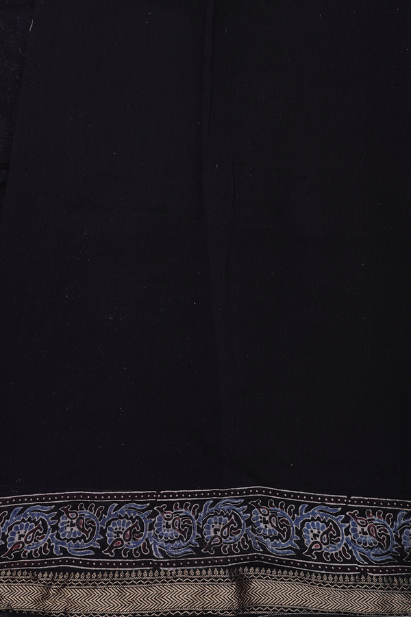 Chanderi Silk Cotton Saree In Black With Floral Design