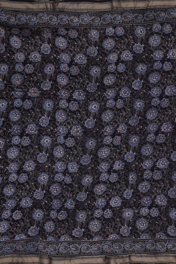 Chanderi Silk Cotton Saree In Black With Floral Design