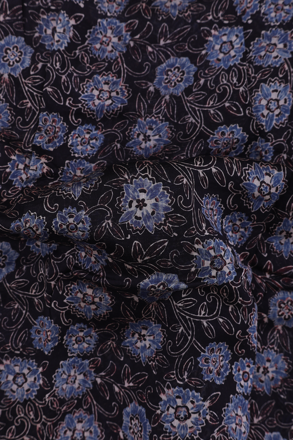 Chanderi Silk Cotton Saree In Black With Floral Design