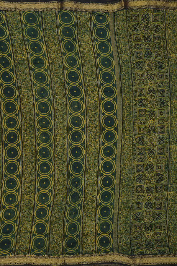 Chanderi Silk Cotton Saree In Dark Green With Floral Design