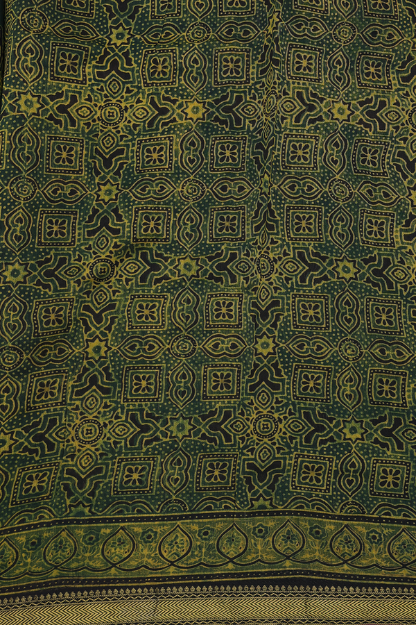 Chanderi Silk Cotton Saree In Dark Green With Floral Design