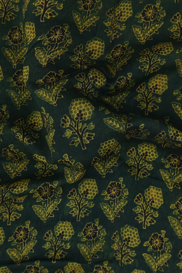 Chanderi Silk Cotton Saree In Dark Green With Floral Design