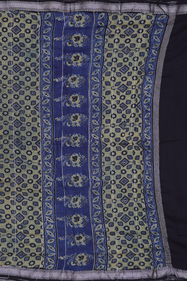 Chanderi Silk Cotton Saree In Blue With Stripes Design