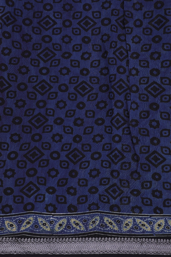 Chanderi Silk Cotton Saree In Blue With Stripes Design