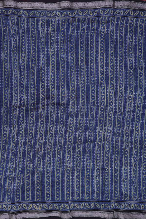 Chanderi Silk Cotton Saree In Blue With Stripes Design