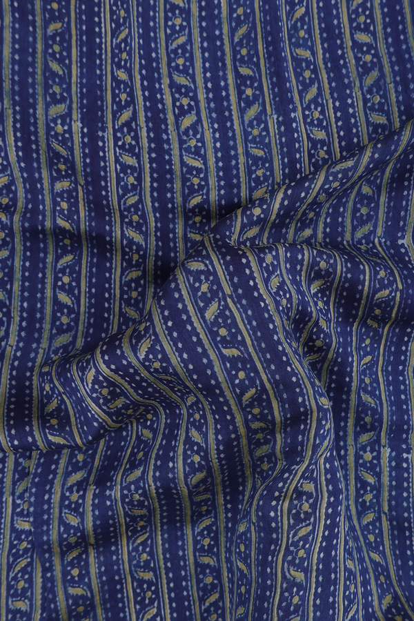 Chanderi Silk Cotton Saree In Blue With Stripes Design