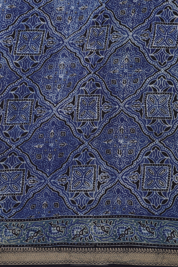 Chanderi Silk Cotton Saree In Oxford Blue With Floral Buttas