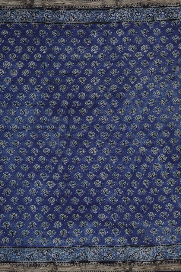 Chanderi Silk Cotton Saree In Oxford Blue With Floral Buttas