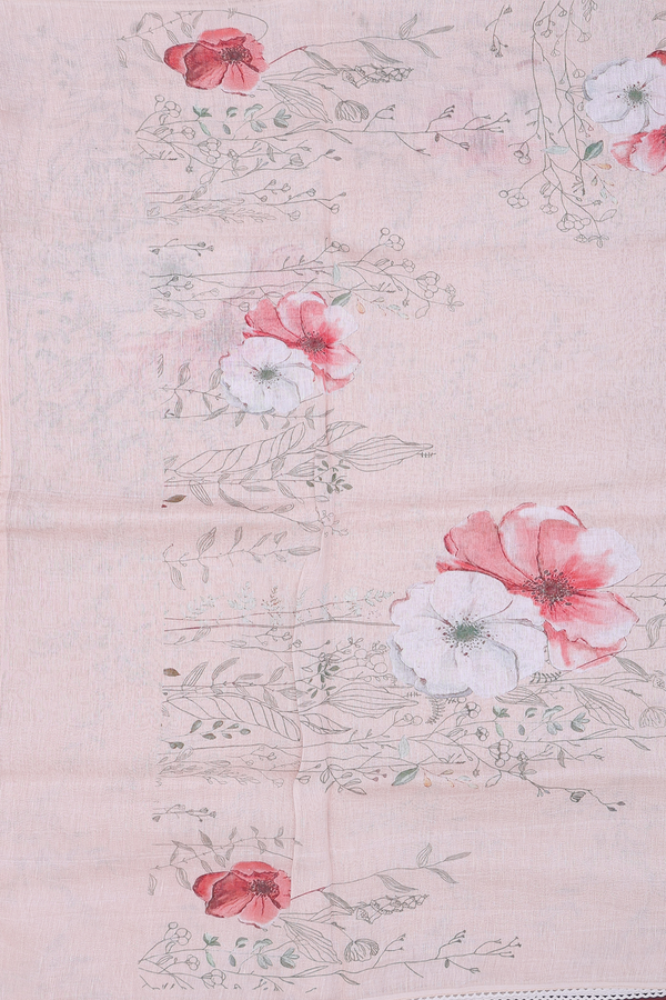 Linen Saree In Cream Color With Floral Border
