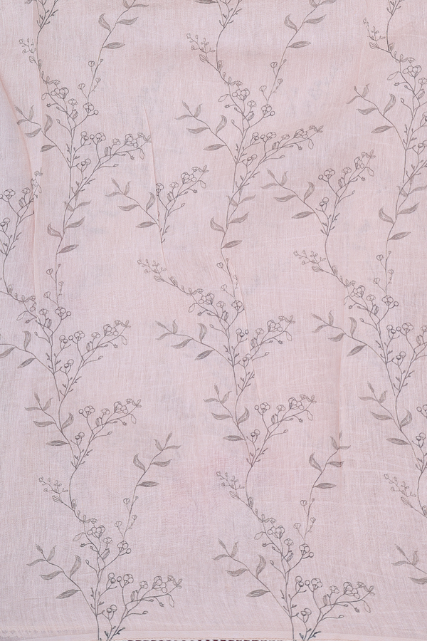 Linen Saree In Cream Color With Floral Border