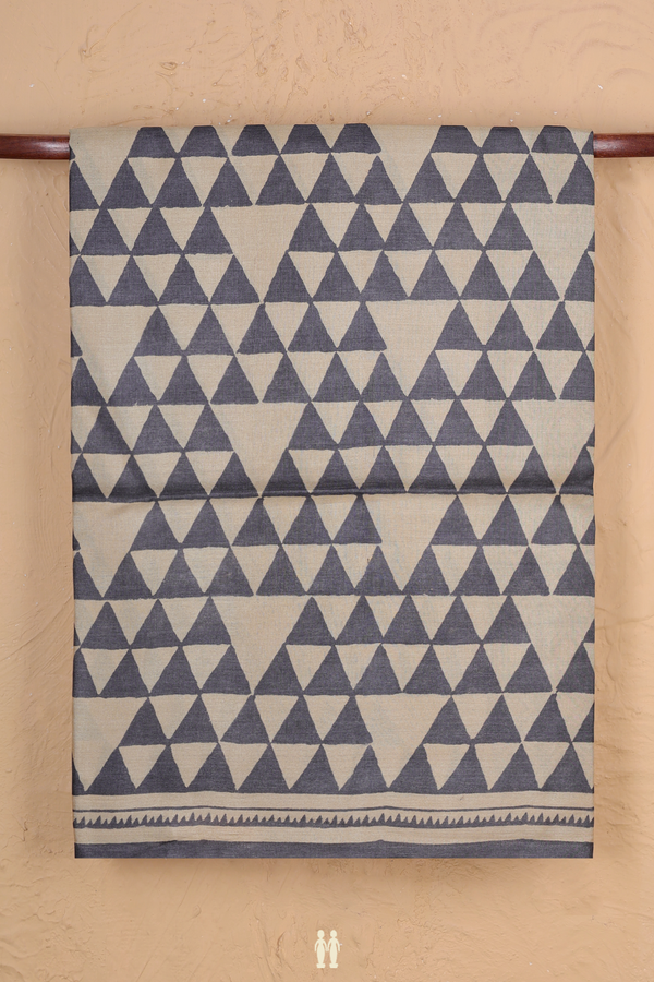 Tussar Silk Saree In Beige With Triangle Design