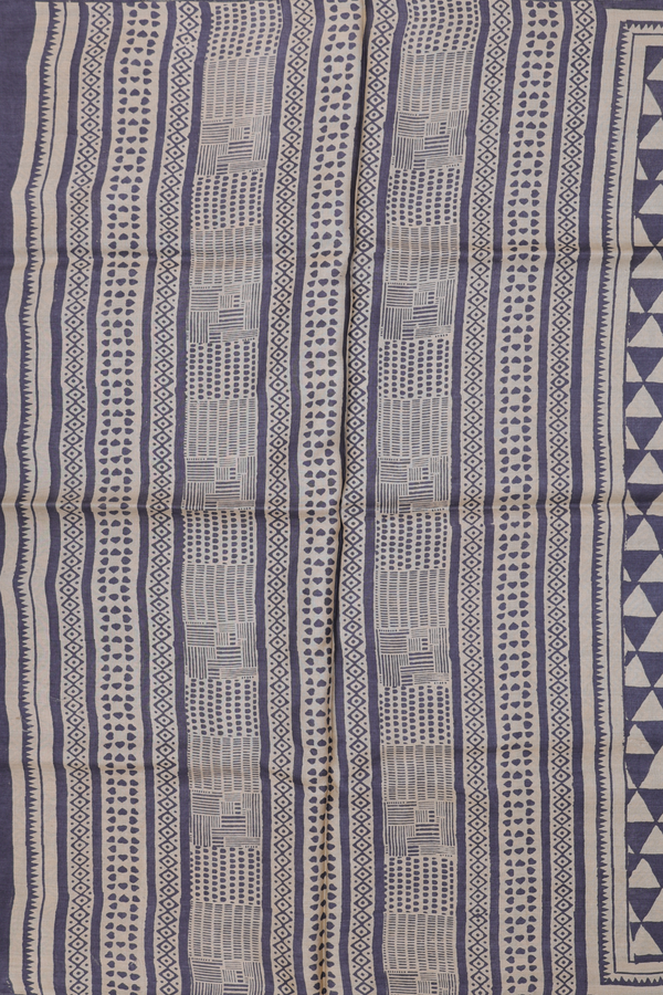 Tussar Silk Saree In Beige With Triangle Design