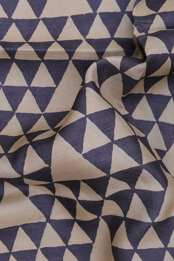 Tussar Silk Saree In Beige With Triangle Design