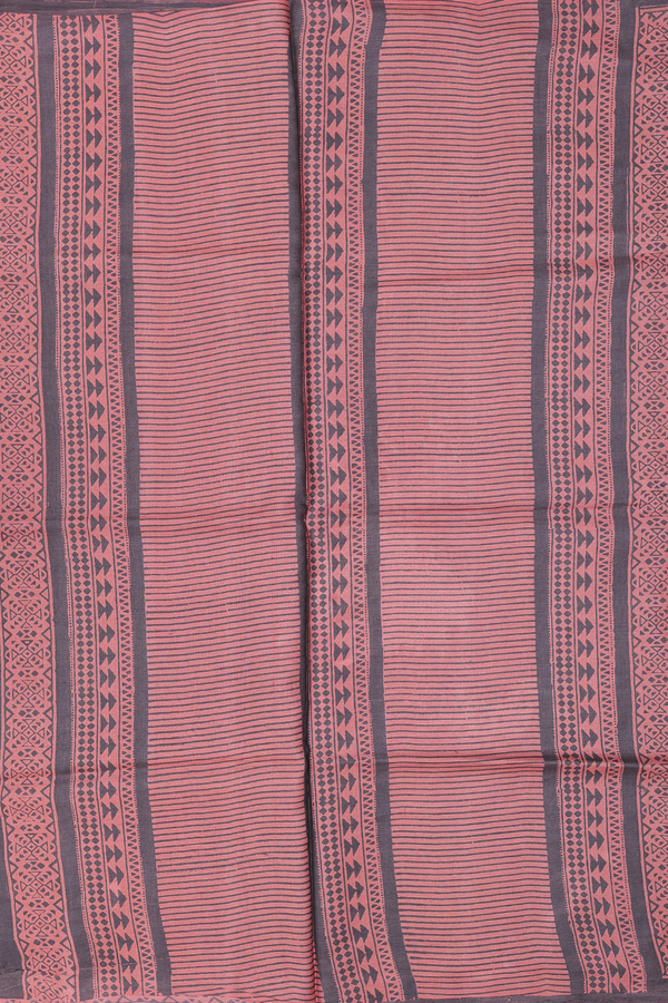 Tussar Silk Saree In Grey And Orange With Chevron Design