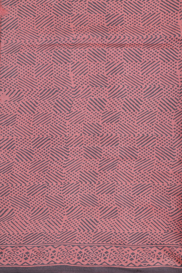 Tussar Silk Saree In Grey And Orange With Chevron Design