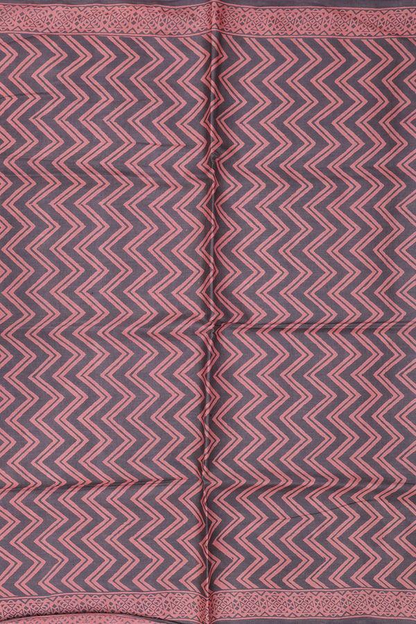 Tussar Silk Saree In Grey And Orange With Chevron Design