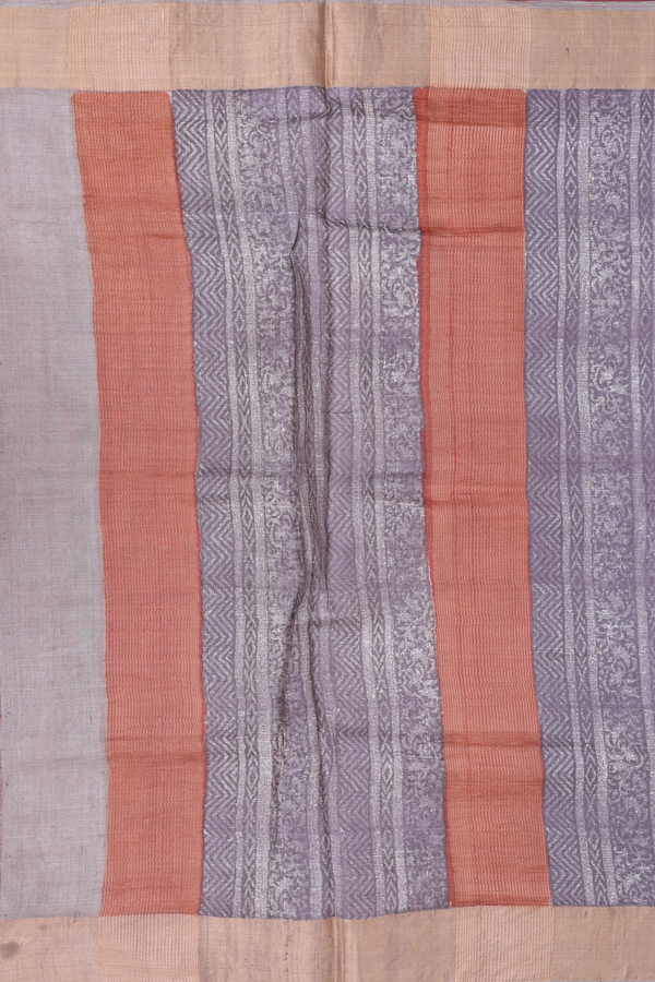 Tussar Silk Saree In Copper Brown With Printed Buttas