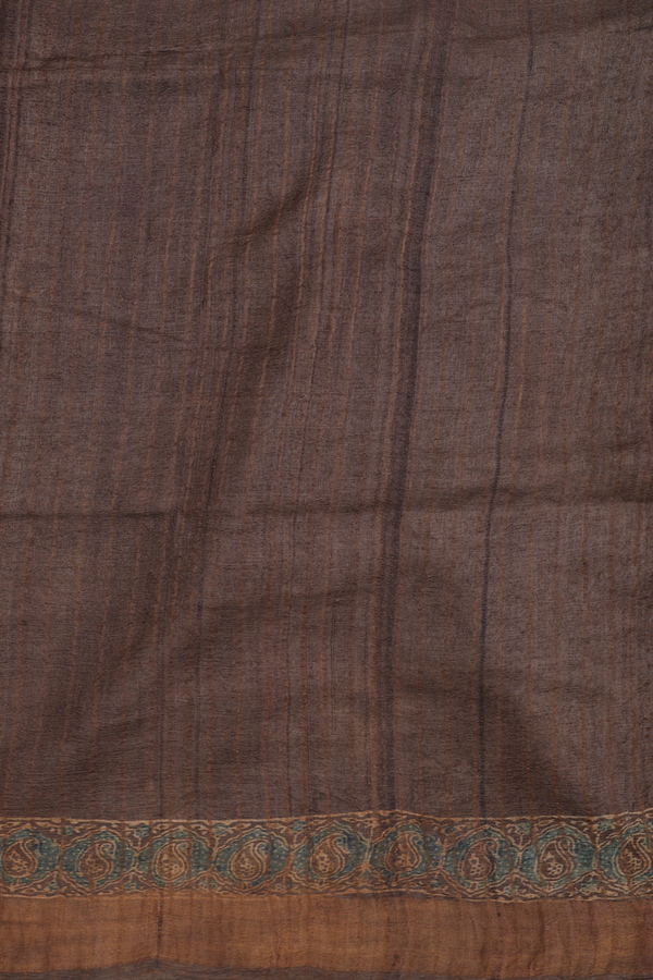 Tussar Silk Saree In Olive Brown With Floral Buttas