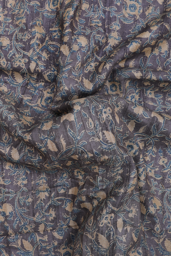 Tussar Silk Saree In Grey With Floral Design