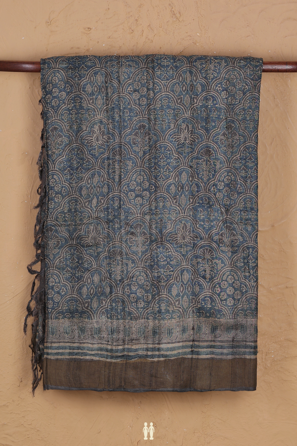 Tussar Silk Saree In Blue With Printed Design