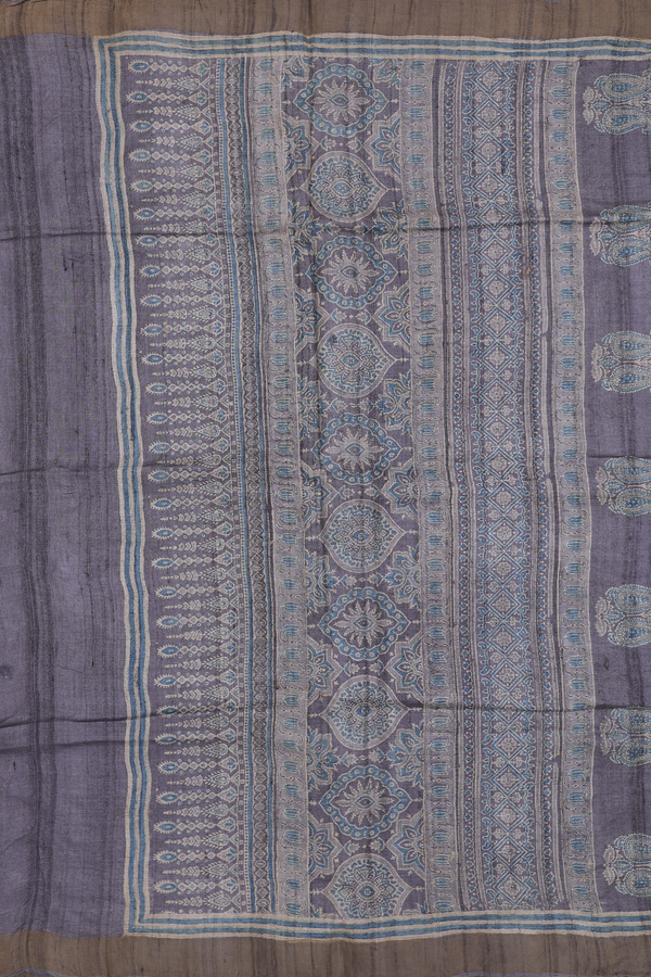Tussar Silk Saree In Blue With Printed Design