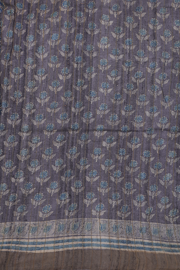 Tussar Silk Saree In Blue With Printed Design