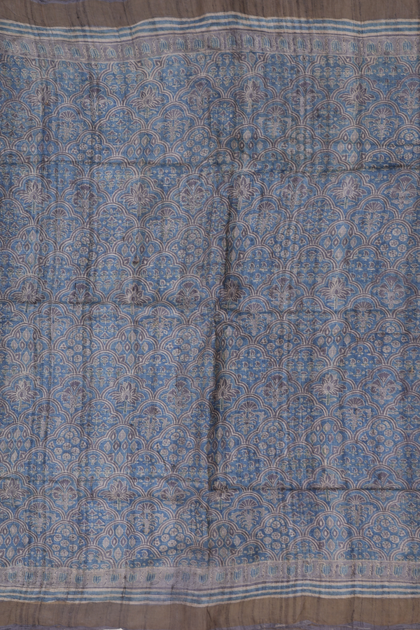 Tussar Silk Saree In Blue With Printed Design
