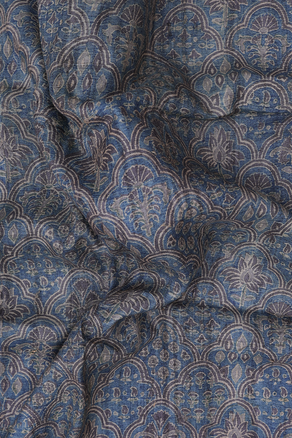 Tussar Silk Saree In Blue With Printed Design