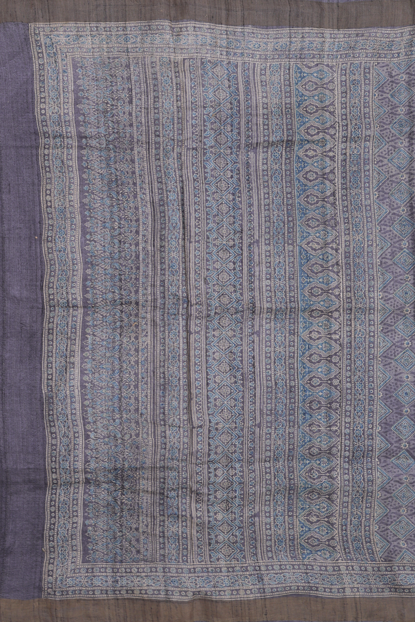 Tussar Silk Saree In Aegean Blue With Floral Buttas