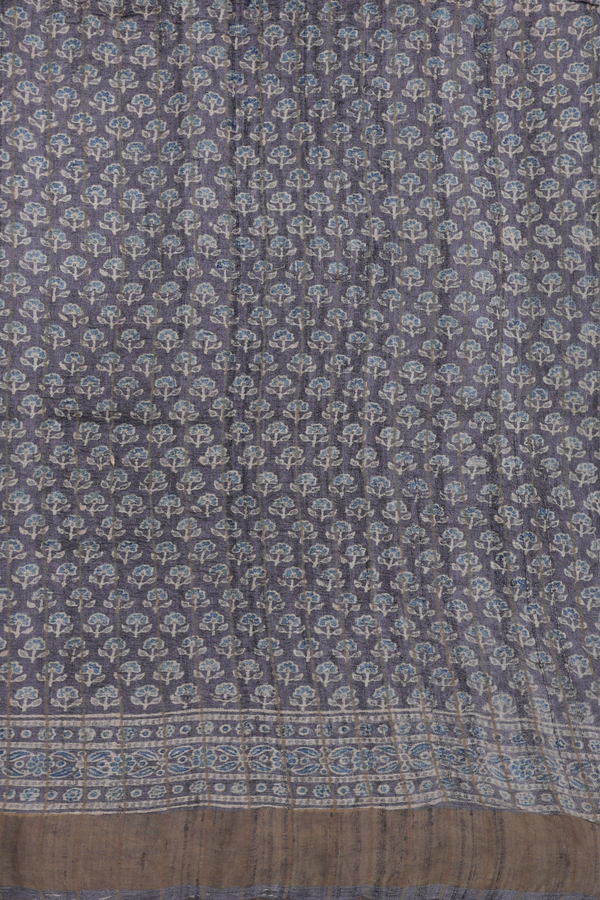 Tussar Silk Saree In Aegean Blue With Floral Buttas