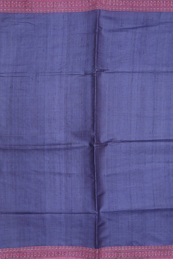 Tussar Silk Saree In Greyish Blue With Contrast Border
