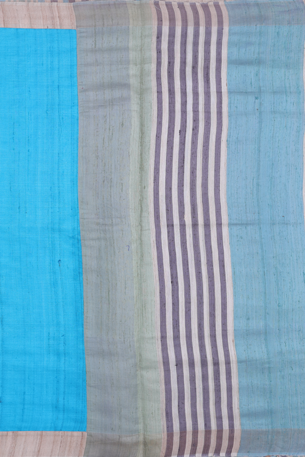 Tussar Silk Saree In Cerulean Blue With Contrast Border
