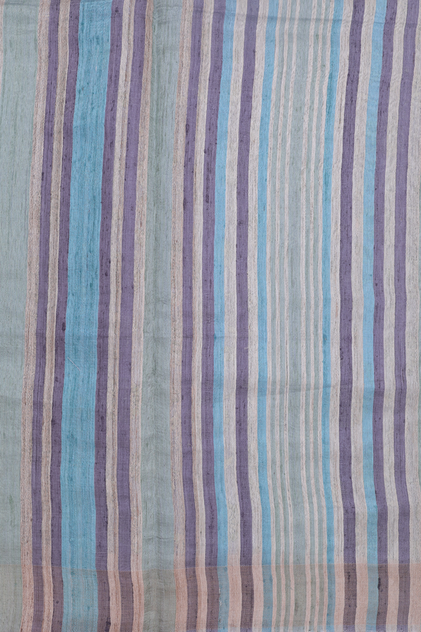 Tussar Silk Saree In Cerulean Blue With Contrast Border