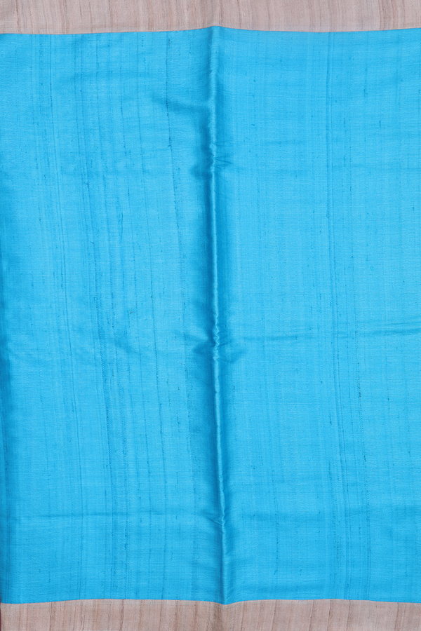 Tussar Silk Saree In Cerulean Blue With Contrast Border