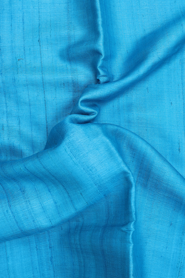 Tussar Silk Saree In Cerulean Blue With Contrast Border