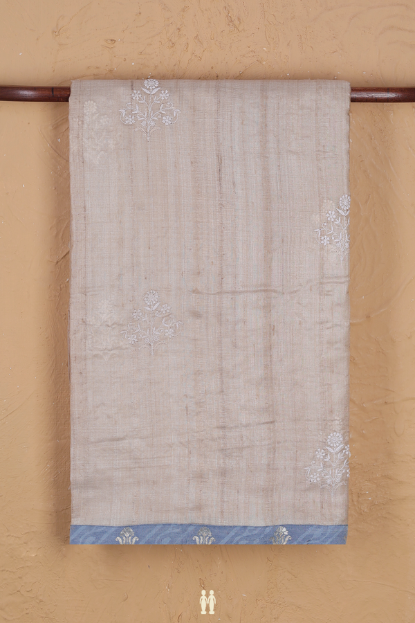 Tussar Silk Saree In Cream Color With Floral Motifs