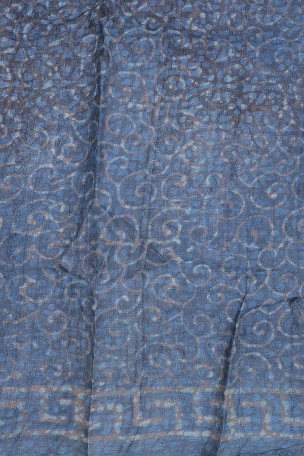 Tussar Silk Saree In Dusty Blue With Printed Design