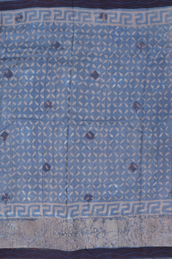 Tussar Silk Saree In Dusty Blue With Printed Design