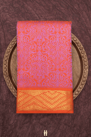 Jacquard Pattern Bright Orange Kanchipuram Silk Saree