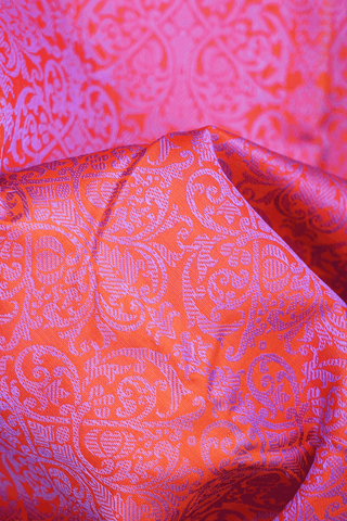 Jacquard Pattern Bright Orange Kanchipuram Silk Saree