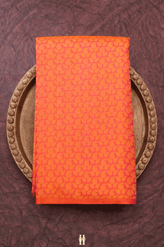 Jacquard Pattern Coral Orange Kanchipuram Silk Saree