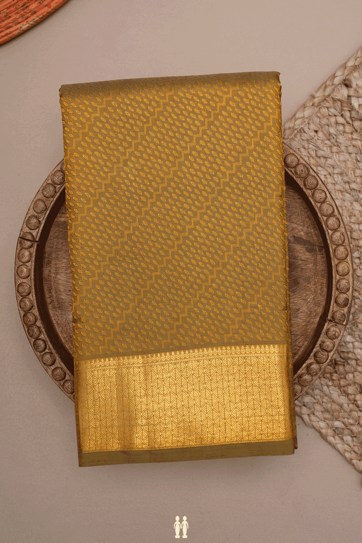 Jacquard Pattern Greenish Brown Kanchipuram Silk Saree