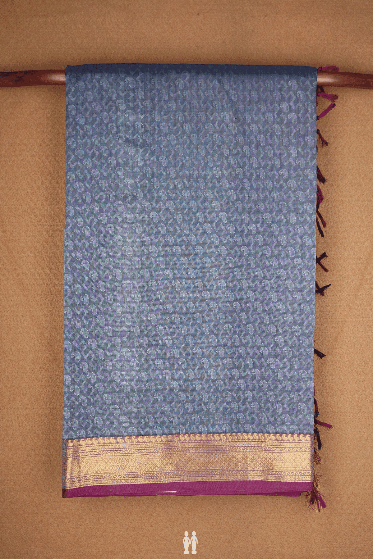Jacquard Pattern Grey Nine Yards Silk Cotton Saree